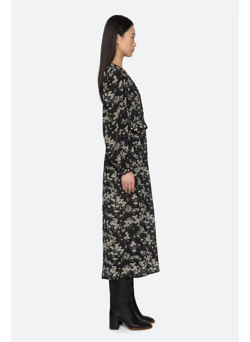 Mona dress print vneck midi - Black - Sea New York